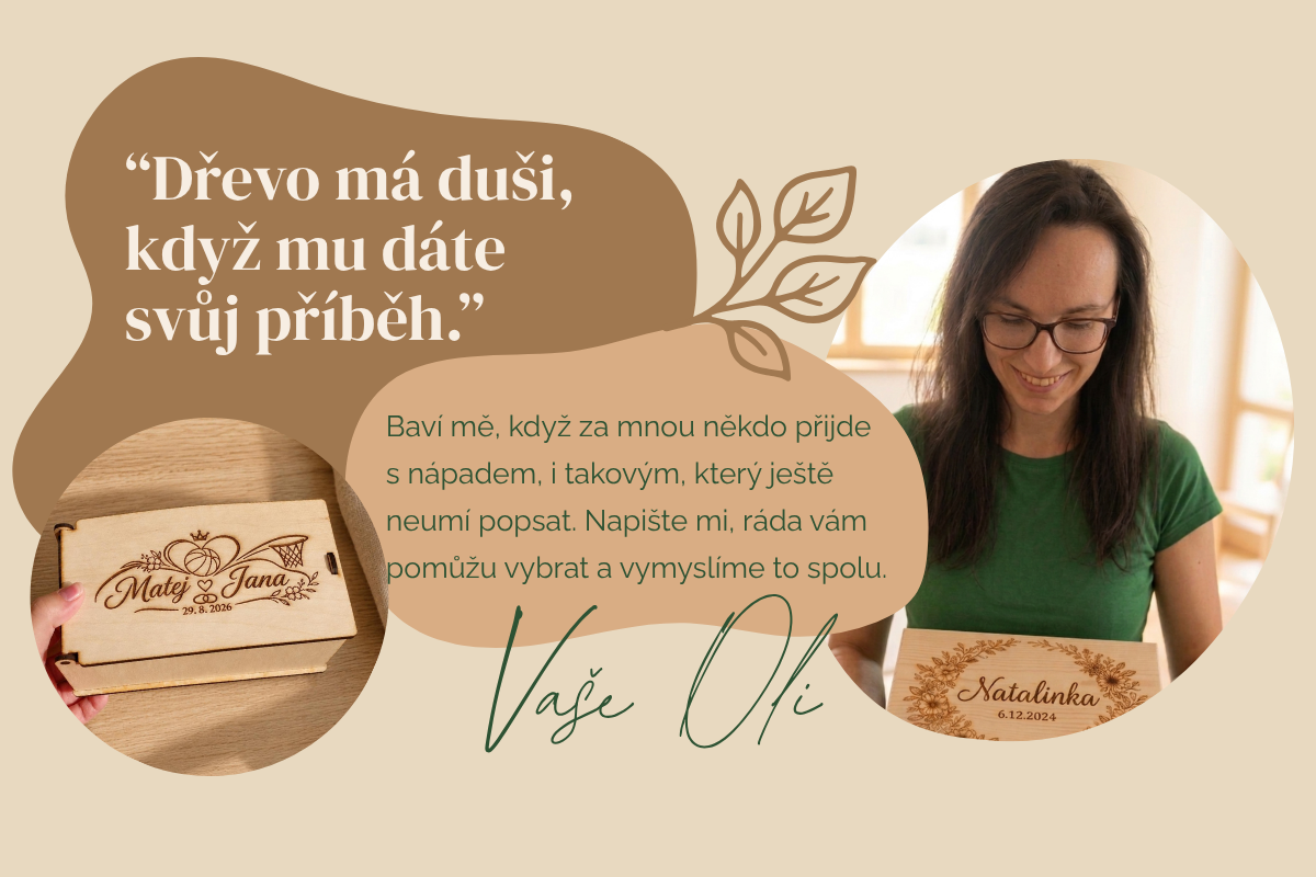 Oli z Lipového kouzla drží dřevěný gravírovaný výrobek